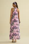 Shop_Meesa_Pink Crepe Plunge Neck Floral Print Maxi Dress _at_Aza_Fashions