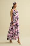 Buy_Meesa_Pink Crepe Plunge Neck Floral Print Maxi Dress _Online_at_Aza_Fashions