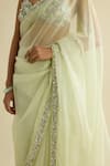 Meesa_Green Organza, Chanderi Silk Sequins, Beads Round Embellished Sage Saree Set _Online_at_Aza_Fashions