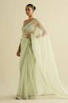 Buy_Meesa_Green Organza, Chanderi Silk Sequins, Beads Round Embellished Sage Saree Set _Online_at_Aza_Fashions