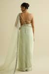Shop_Meesa_Green Organza, Chanderi Silk Sequins, Beads Round Embellished Sage Saree Set _at_Aza_Fashions