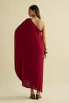 Shop_Meesa_Maroon Crepe Sequins Asymmetric Designer Embroidered Kaftan _at_Aza_Fashions