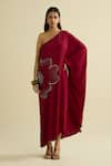 Buy_Meesa_Maroon Crepe Sequins Asymmetric Designer Embroidered Kaftan _at_Aza_Fashions
