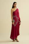 Meesa_Maroon Crepe Sequins Asymmetric Designer Embroidered Kaftan _Online_at_Aza_Fashions