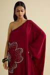 Buy_Meesa_Maroon Crepe Sequins Asymmetric Designer Embroidered Kaftan _Online_at_Aza_Fashions