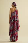 Shop_Meesa_Maroon Crepe Asymmetric Floral Tunic And Pant Set _at_Aza_Fashions