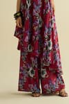 Shop_Meesa_Maroon Crepe Asymmetric Floral Tunic And Pant Set _Online_at_Aza_Fashions