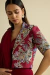 Buy_Meesa_Maroon Georgette, Chanderi Silk Embroidery Round Neck, Saree And Jacket Set _Online_at_Aza_Fashions