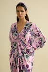 Meesa_Pink Crepe V-neck Floral Print Kaftan _Online_at_Aza_Fashions