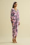 Buy_Meesa_Pink Crepe V-neck Floral Print Kaftan _Online_at_Aza_Fashions