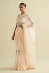 Meesa_Pink Organza Pearls, Embroidery Round Neck Saree And Blouse Set _Online_at_Aza_Fashions