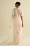 Shop_Meesa_Pink Organza Pearls, Embroidery Round Neck Saree And Blouse Set _at_Aza_Fashions