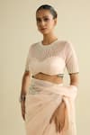 Shop_Meesa_Pink Organza Pearls, Embroidery Round Neck Saree And Blouse Set _Online_at_Aza_Fashions