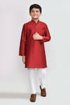 Buy_Petite Pomme_Red Jacquard Embroidery Silk Kurta And White Pant Set _at_Aza_Fashions