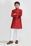 Buy_Petite Pomme_Red Jacquard Embroidery Silk Kurta And White Pant Set _Online_at_Aza_Fashions