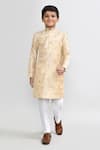 Buy_Petite Pomme_Beige Satin, Silk Zari Work Kurta And White Pant Set _at_Aza_Fashions