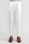 Petite Pomme_Beige Satin, Silk Zari Work Kurta And White Pant Set _Online_at_Aza_Fashions