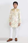 Buy_Petite Pomme_Gold Velvet Embroidery Kurta And White Pant Set _at_Aza_Fashions