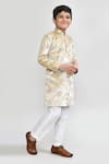 Petite Pomme_Gold Velvet Embroidery Kurta And White Pant Set _at_Aza_Fashions