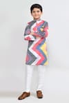 Shop_Petite Pomme_Red Satin, Silk Multicolour Printed Kurta And White Pant Set _Online_at_Aza_Fashions