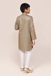 Shop_Petite Pomme_Gold Satin, Cotton, Silk Sequins Kurta And White Pant Set _at_Aza_Fashions