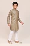 Shop_Petite Pomme_Gold Satin, Cotton, Silk Sequins Kurta And White Pant Set _Online_at_Aza_Fashions
