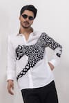 Buy Kaka Calcutta White Cotton Embroidery Hand Cheetah Design Shirt Online at Aza Fashions Buy_Kaka Calcutta_White Cotton Embroidery Hand Cheetah Design Shirt _Online_at_Aza_Fashions