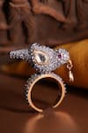 Shop_Vasundhara_Gold Plated Rhinestones, Pearls Sharanya Bird Design Ring _at_Aza_Fashions
