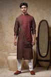 Buy_Priyanka Haralalka_Brown Cotton, Silk Embroidery Designer Hand Kurta Set _at_Aza_Fashions
