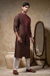 Shop_Priyanka Haralalka_Brown Cotton, Silk Embroidery Designer Hand Kurta Set _Online_at_Aza_Fashions