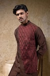 Priyanka Haralalka_Brown Cotton, Silk Embroidery Designer Hand Kurta Set _at_Aza_Fashions