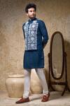 Buy_Priyanka Haralalka_Navy Cotton, Silk Embroidery Blue Nehru Jacket Set _Online_at_Aza_Fashions