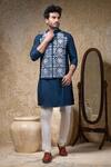 Priyanka Haralalka_Navy Cotton, Silk Embroidery Blue Nehru Jacket Set _at_Aza_Fashions