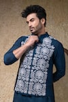 Priyanka Haralalka_Navy Cotton, Silk Embroidery Blue Machine Nehru Jacket _at_Aza_Fashions