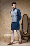 Buy_Priyanka Haralalka_Navy Cotton, Silk Embroidery Blue Machine Nehru Jacket 