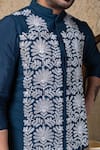 Shop_Priyanka Haralalka_Navy Cotton, Silk Embroidery Blue Machine Nehru Jacket 