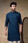 Buy_Priyanka Haralalka_Navy Cotton, Silk Blue Kurta Pant Set _Online_at_Aza_Fashions