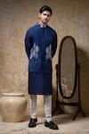 Shop_Priyanka Haralalka_Navy Cotton, Silk Embroidery Blue Designer Nehru Jacket Set _Online_at_Aza_Fashions
