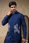 Priyanka Haralalka_Navy Cotton, Silk Embroidery Blue Designer Nehru Jacket Set _at_Aza_Fashions