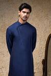 Buy_Priyanka Haralalka_Navy Cotton, Silk Blue Kurta Pant Set _Online_at_Aza_Fashions