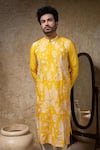 Priyanka Haralalka_Yellow Cotton, Silk Embroidery Cord Kurta Set _Online_at_Aza_Fashions