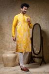 Shop_Priyanka Haralalka_Yellow Cotton, Silk Embroidery Cord Kurta Set _Online_at_Aza_Fashions