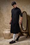 Buy_Priyanka Haralalka_Black Cotton, Silk Embroidery Cord Kurta And Pant Set _at_Aza_Fashions