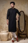 Buy_Priyanka Haralalka_Black Cotton, Silk Embroidery Shadow Kurta And Pant Set _at_Aza_Fashions