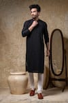 Buy_Priyanka Haralalka_Black Cotton, Silk Embroidery Shadow Kurta And Pant Set 