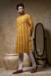 Buy_Priyanka Haralalka_Mustard Linen, Silk Designer Multicolour Kurta Set _Online_at_Aza_Fashions
