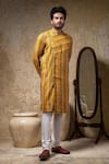 Priyanka Haralalka_Mustard Linen, Silk Designer Multicolour Kurta Set _at_Aza_Fashions