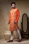 Shop_Priyanka Haralalka_Rust Cotton, Silk Embroidery, Applique Kurta And Pant Set _Online_at_Aza_Fashions