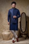 Priyanka Haralalka_Navy Embroidery Blue Nehru Jacket _Online_at_Aza_Fashions
