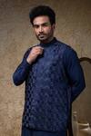 Buy_Priyanka Haralalka_Navy Embroidery Blue Nehru Jacket _Online_at_Aza_Fashions